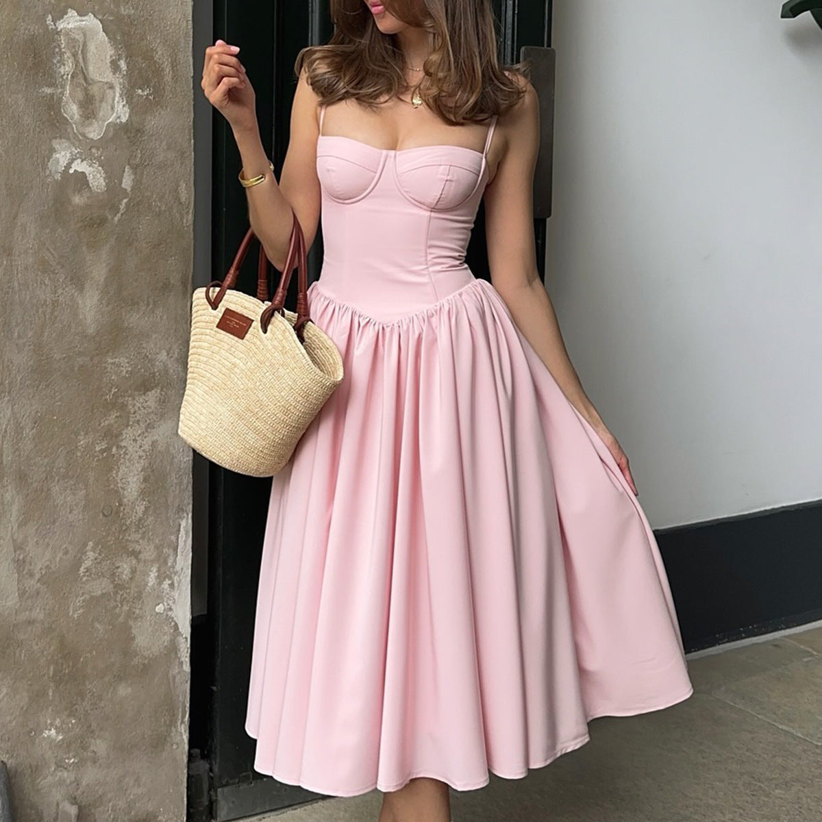 Spicy Sexy V-Neck Slip Dress With Waist-Cinching Design, Slimming Backless Style For Women