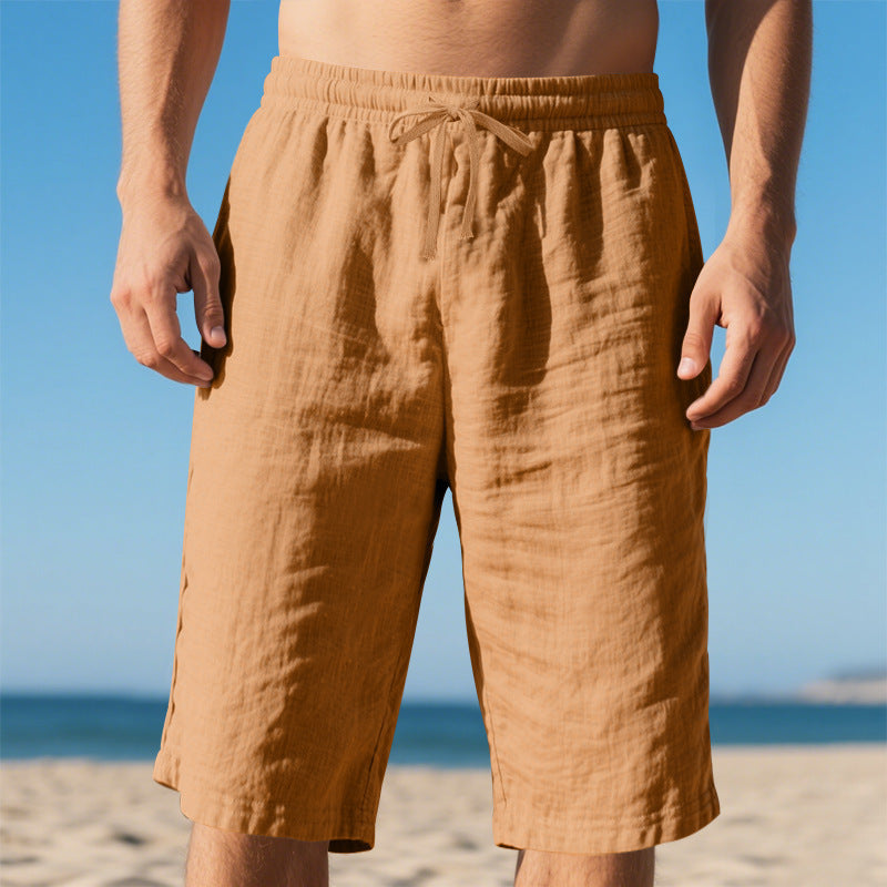 Men's Linen Drawstring Waist Casual Shorts